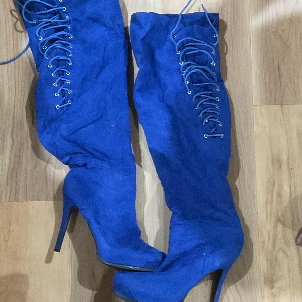 Two Lips Vibrant Blue Over the Knee Boots